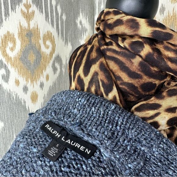 Ralph Lauren Navy Melange Lamb Shearling Shawl Collar Cardigan Sweater - Picture 3 of 16